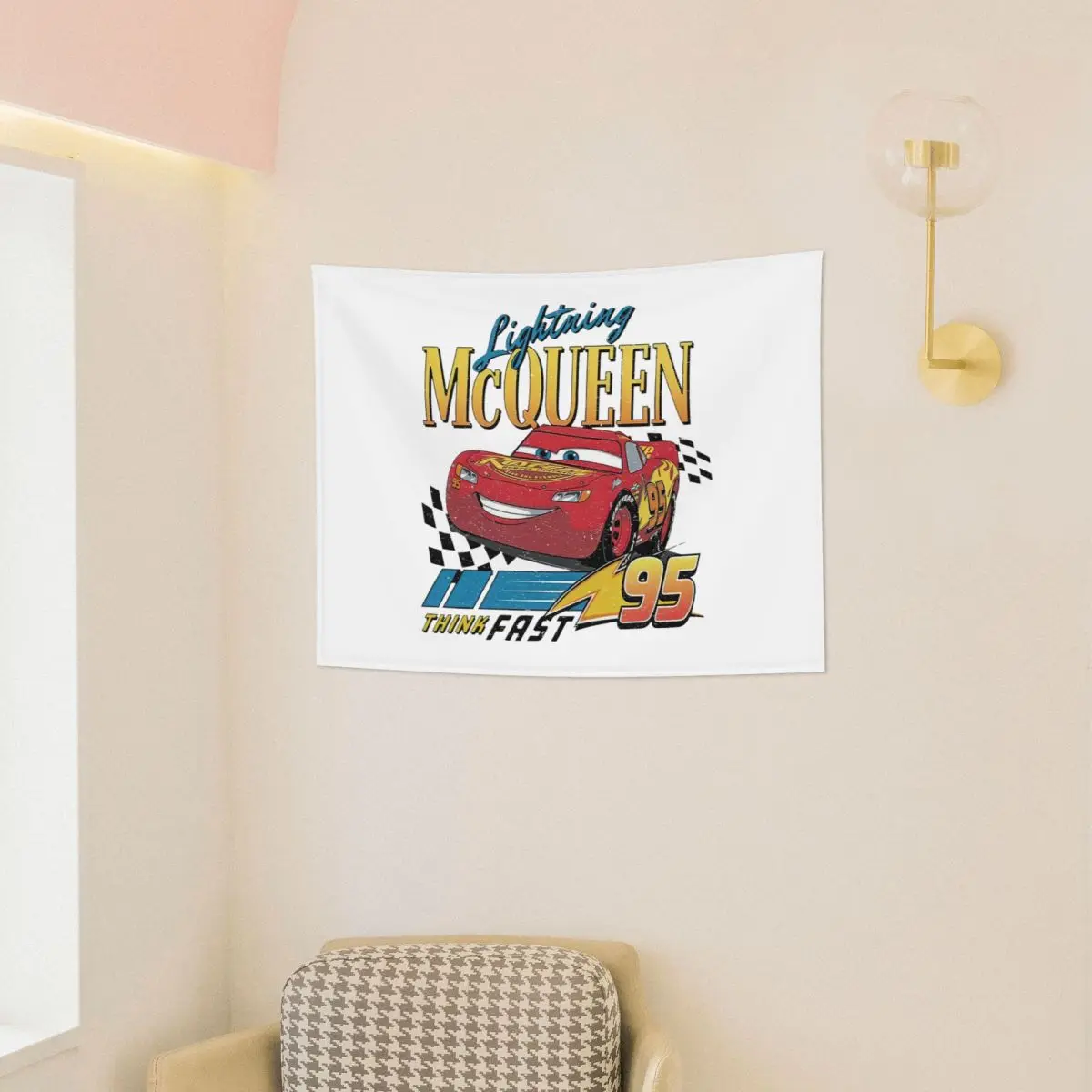 Vintage Car 95 Think Fast Tapestry Bohemian Wall Hanging Lightning McQueen Decoration for Bedroom Table Cover Retro Tapestries