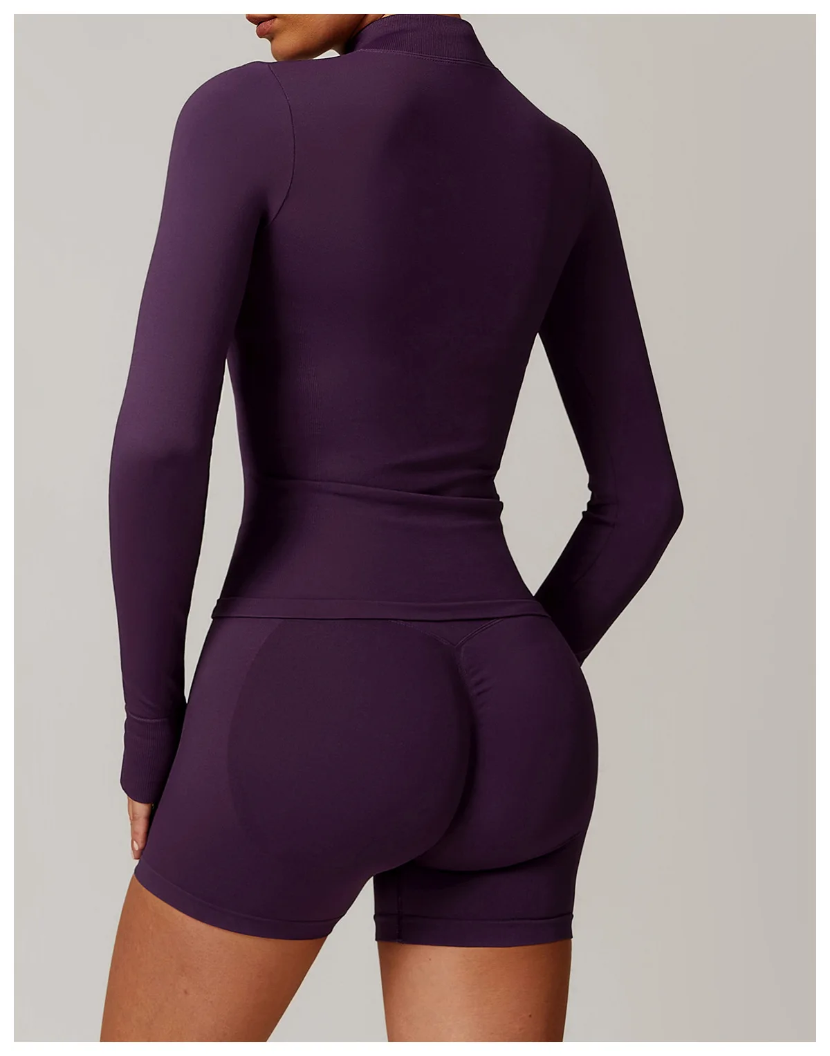 Women's Seamless Long Sleeve Yoga Top Ribbed High Neck Full Zip Slim Fit Sports Jacket Thumb Hole Workout Gym Running Activewear