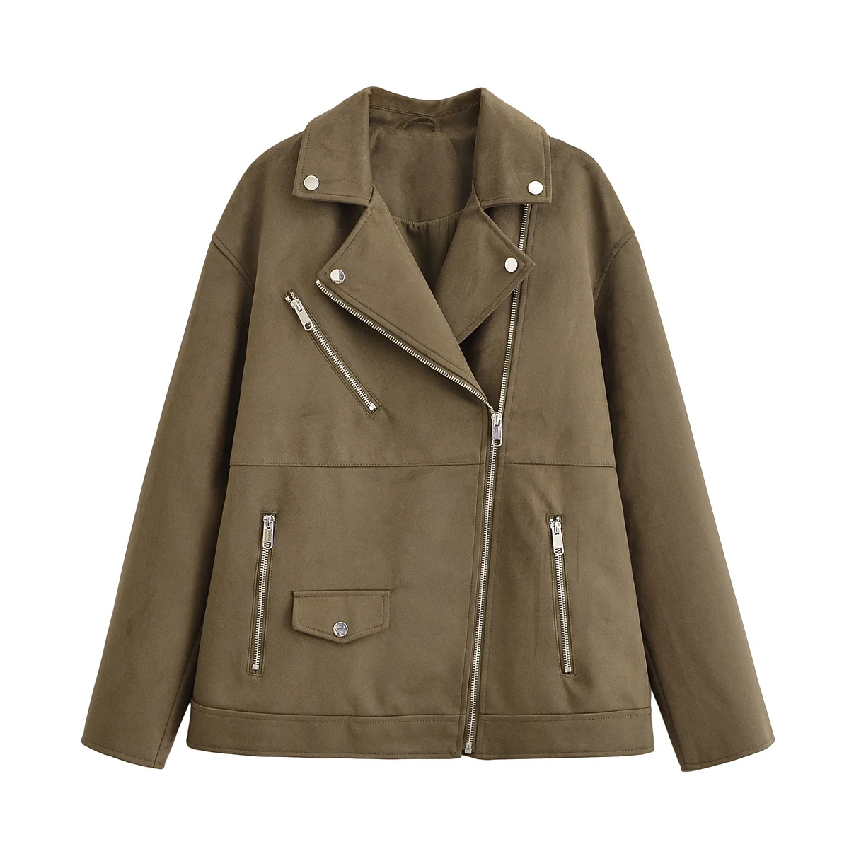 

NINE ZA Women's Biker Jaet Suede Velvet Zipper Collar Casual Top 30284 European Sle Summer Faion Ladies Outerwear