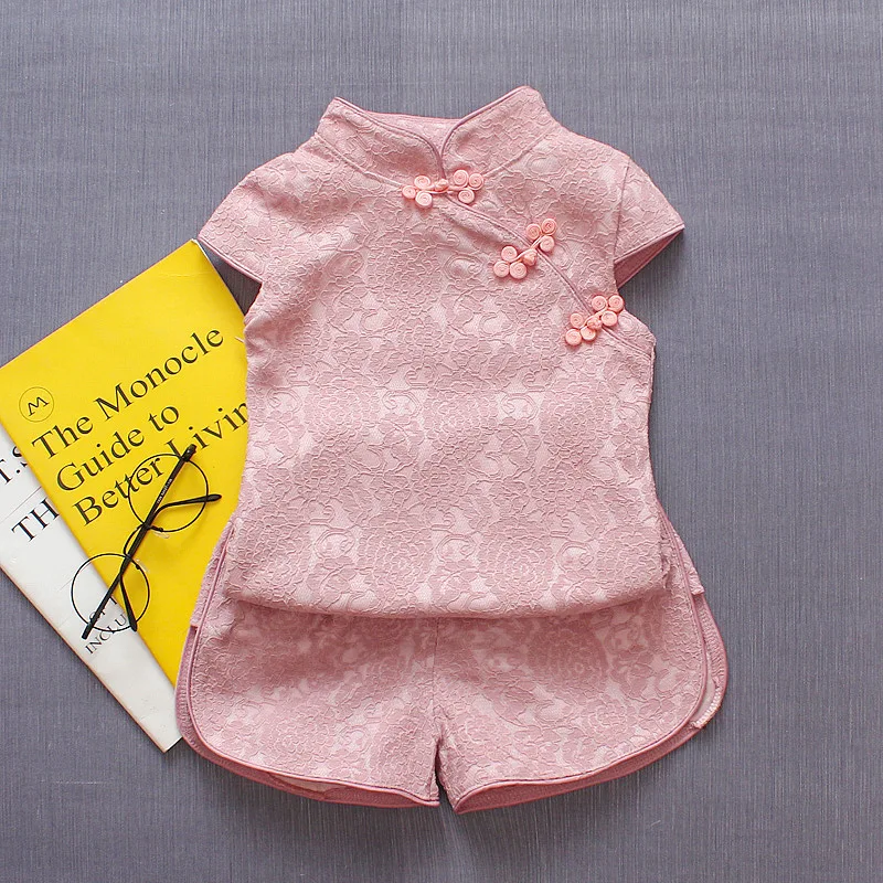 

Summer Baby Girl Clothes Chinese Style Flower Tops+Short Pant 2Pcs Suit Birthday Party Toddler Costume Infant Outfit Set A1362