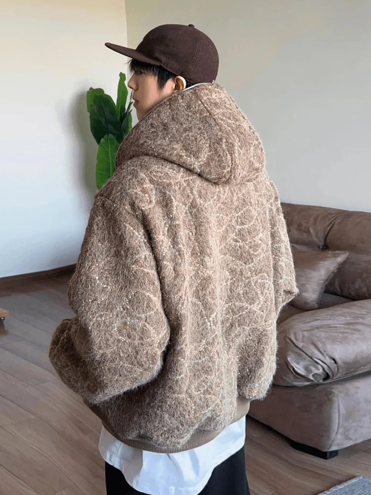 

Thiened Embroidered Pattern Hooded Cotton Jaet Men's Winter Cardigan Sweatirt Coat ort Sle Warmth Youth Faion