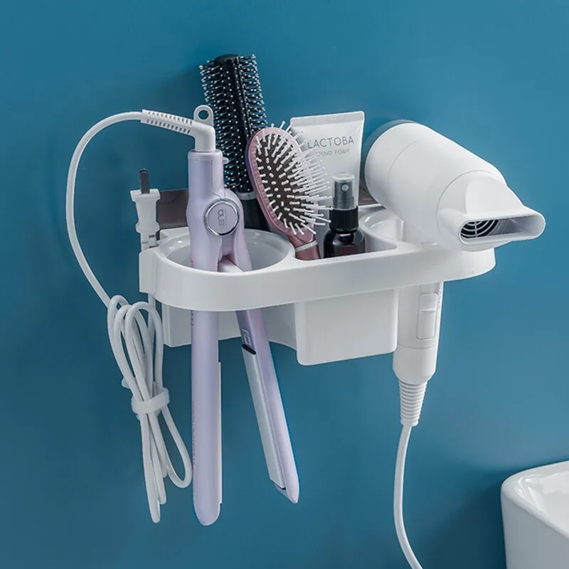 Curling Iron Shelf For Bathroom Organizer Storage Rack Bathroom Accessories Set HomefHands Free Hair Dryer Holder Storage Box