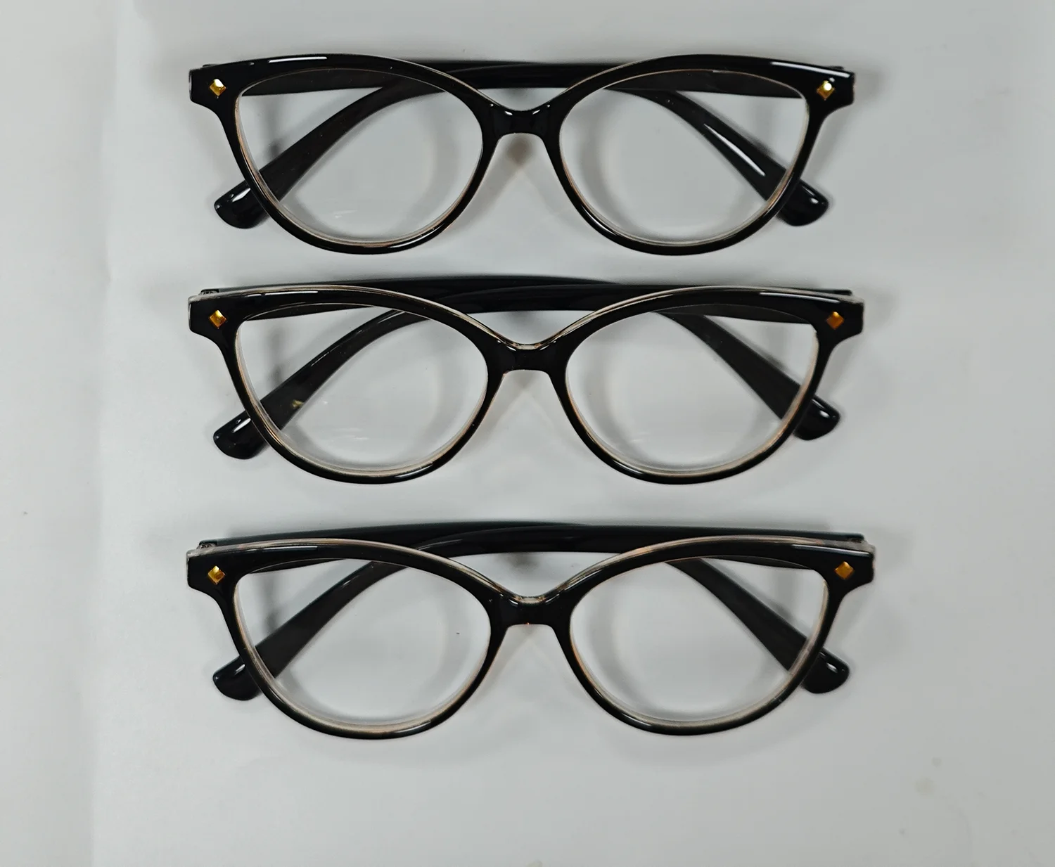 Gafas de lectura tipo ojo de gato de 3 piezas: detalles exquisitos del remache, bisagras de resorte para un mejor ajuste