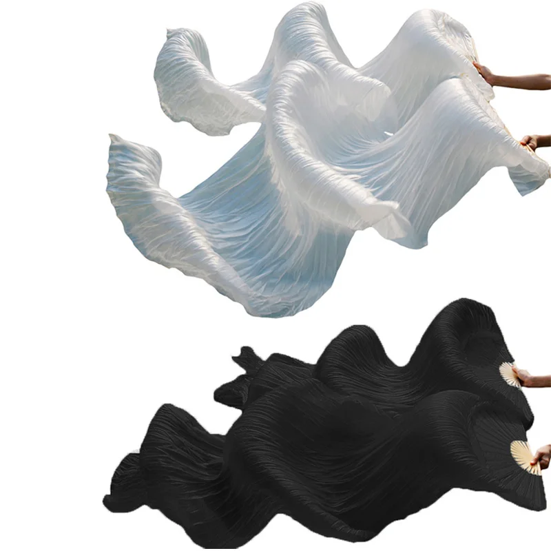 High Quality Silk Belly Dance Fans Dance 100% Real Silk Veils 1pc Left hand+1pc right hand white color Can Be Customized