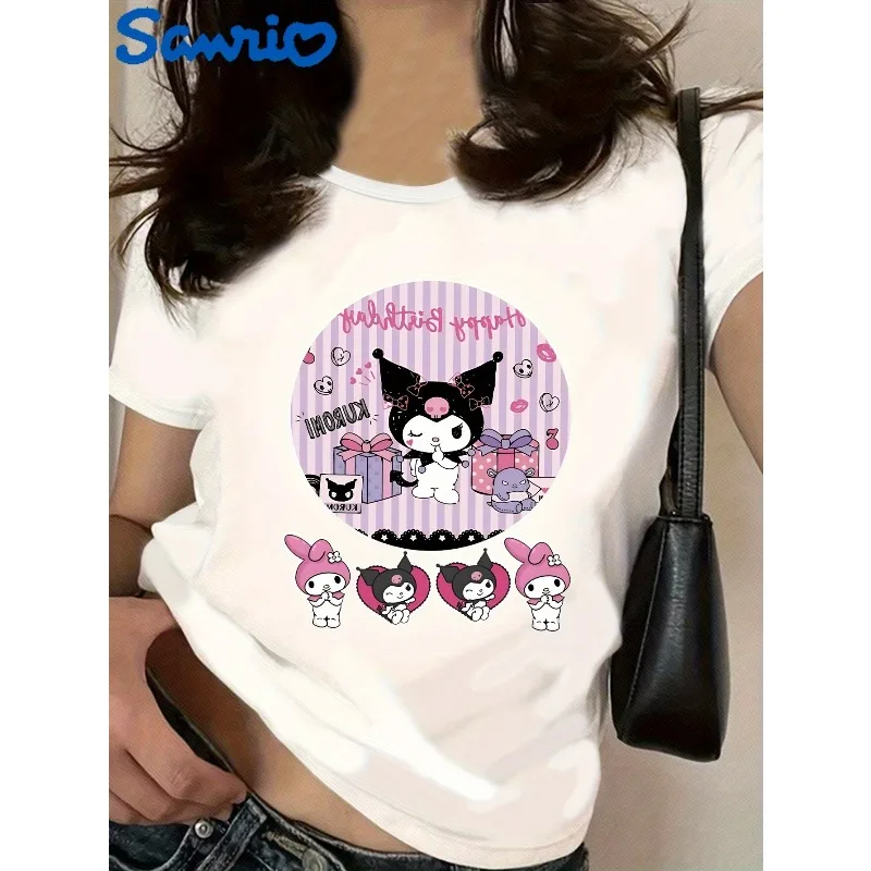 

Sanrio for Kuromi Women's T-shirt Cute Anime Pattern T-shirt Suitable for Kuromi Birthday Party Soft Daily Women's T-shirt