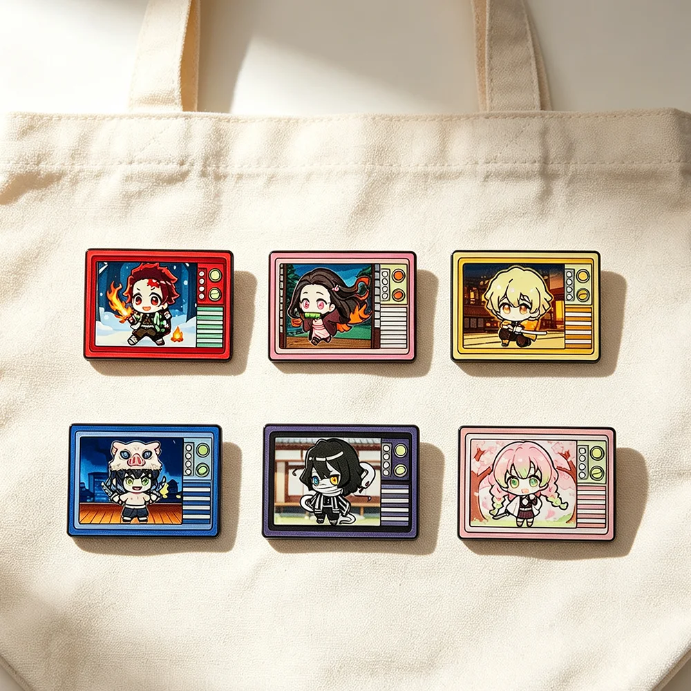 6Pcs Demon Slayer Retro Anime Character Brooch Set Enameled Pin Badges Holiday Gift for Fans And Collectors Cute TV Shaped view 5