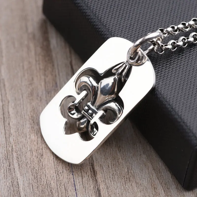 

Hip hop punk 925 sterling silver pendant men's accessories trendy retro thai silver boy flower army tag necklace clavicle female