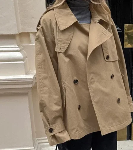 سترة نسائية لخريف 2025 متعددة الاستخدامات ذات طية صدر السترة فضفاضة كاكي #3