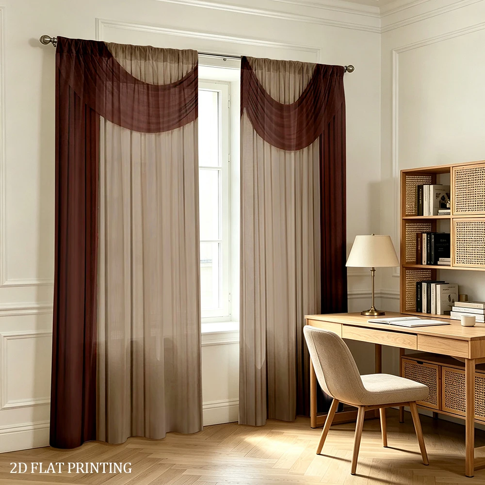 2PCS Sheer Curtains,Brown Gradient Design,Minimalist Neutral Style,For Living Room Bedroom Home Window Decor