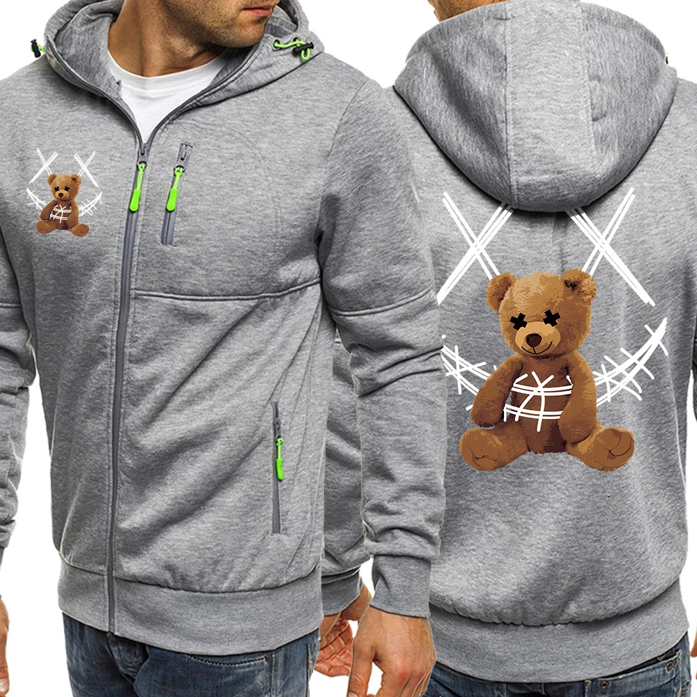 Humorous Ted bear Fashion Streetwear For Men Personality Hip Hop Clothing Autumn Warm Casual Hooded Oversized Zip Pocket Coats