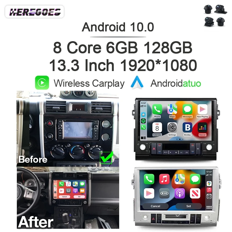 

1920*1080 13.3" Android 10 Car DVD Player Wireless Carplay Bluetooth Wifi Navigation GPS Radio For Toyota FJ Cruiser 2007 - 2017