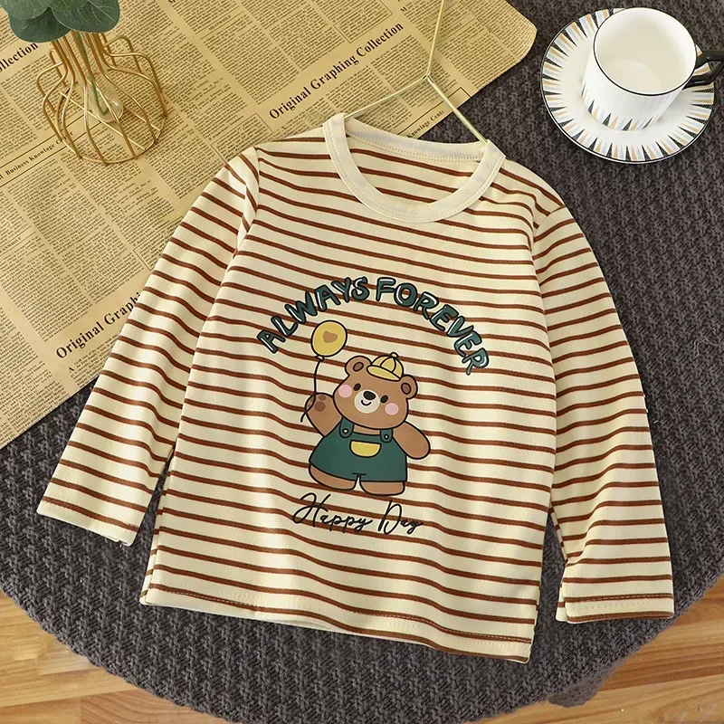 Baby Boys Girls Base Shirts Kids Long-sleeved Warmth Children\'s Velvet Single Tops Spring Autumn and Winter Clothes