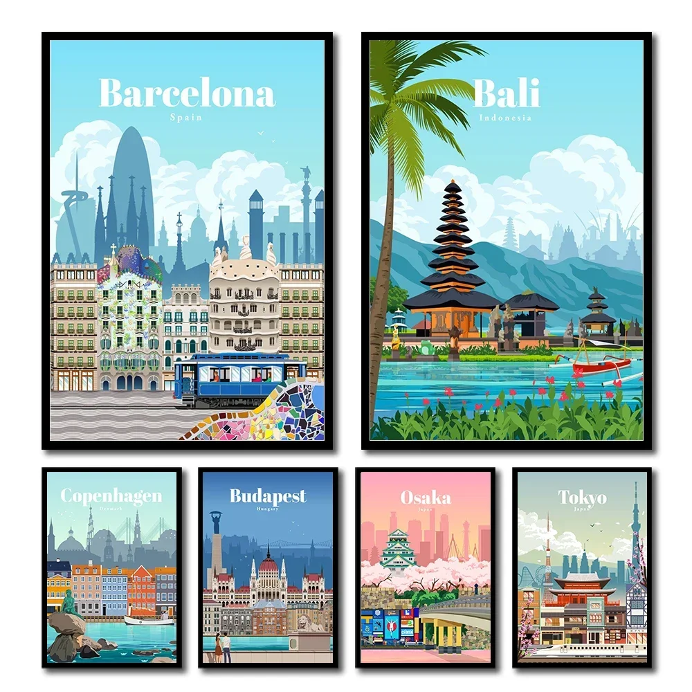 Amsterdam Tokyo London Iceland Bali Vancouver Travel Posters and Prints Modern Wall Art City Paintings Landscape Canvas Pictu