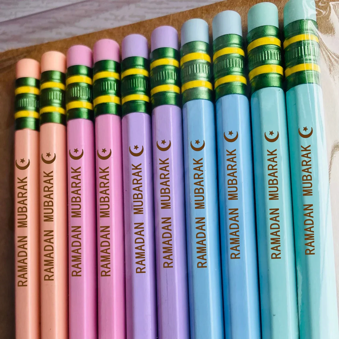 

10pcs Ramadan Mubarak Laser Engraving Pencils Eid Gift for Kids Boys Girls Teen Eid Mubarak Decor Supplies Islamic Holiday Gift