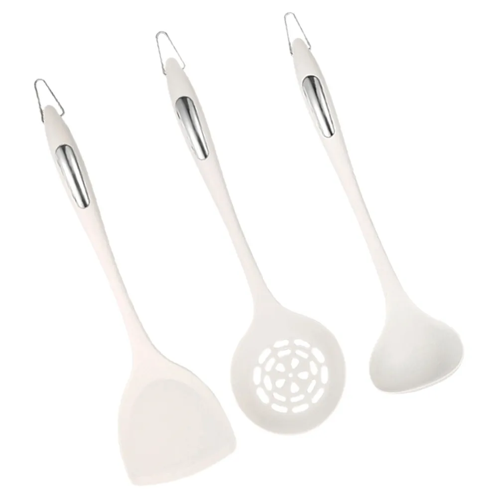 1Set Silicone Cooking Utensils Non-Stick Spatula Soup Slotted Spoon Kitchen Tools Ergonomic Heat Resistant Hanging Handle