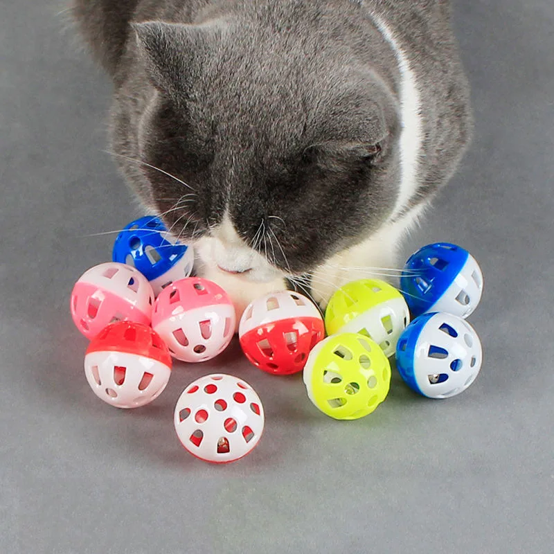 

10PCS Cat Toy Ball with Bell Inside Interactive Kitten Teaser Toys Multicolor Plastic Hollow Balls for Cats Pet Supplies
