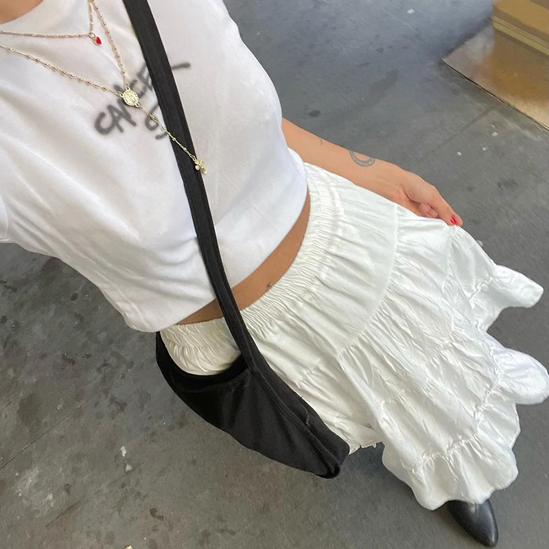 IAMHOTTY Chic and Elegant White Long Skirt Fairycore Aesthetic Elastic Waist Straight Preppy Cute Skirts Vintage Sweet Outfit