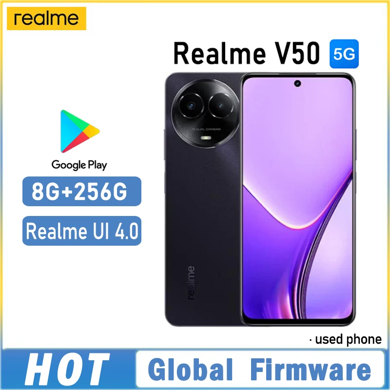 

OPPO Realme V50 5G smartphone Global firmware MTk Dimensity 6100+ 6.72" 8GB 256GB reakme UI 4.0 13MP Camera Used Phone