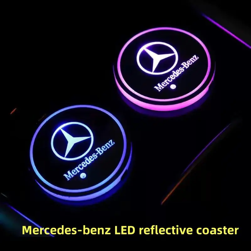 2pcs/68mm automobile LED luminous water coasters are suitable for Mercedes-Benz AMG W212 C260 W204 W205 W211 ambient lights.