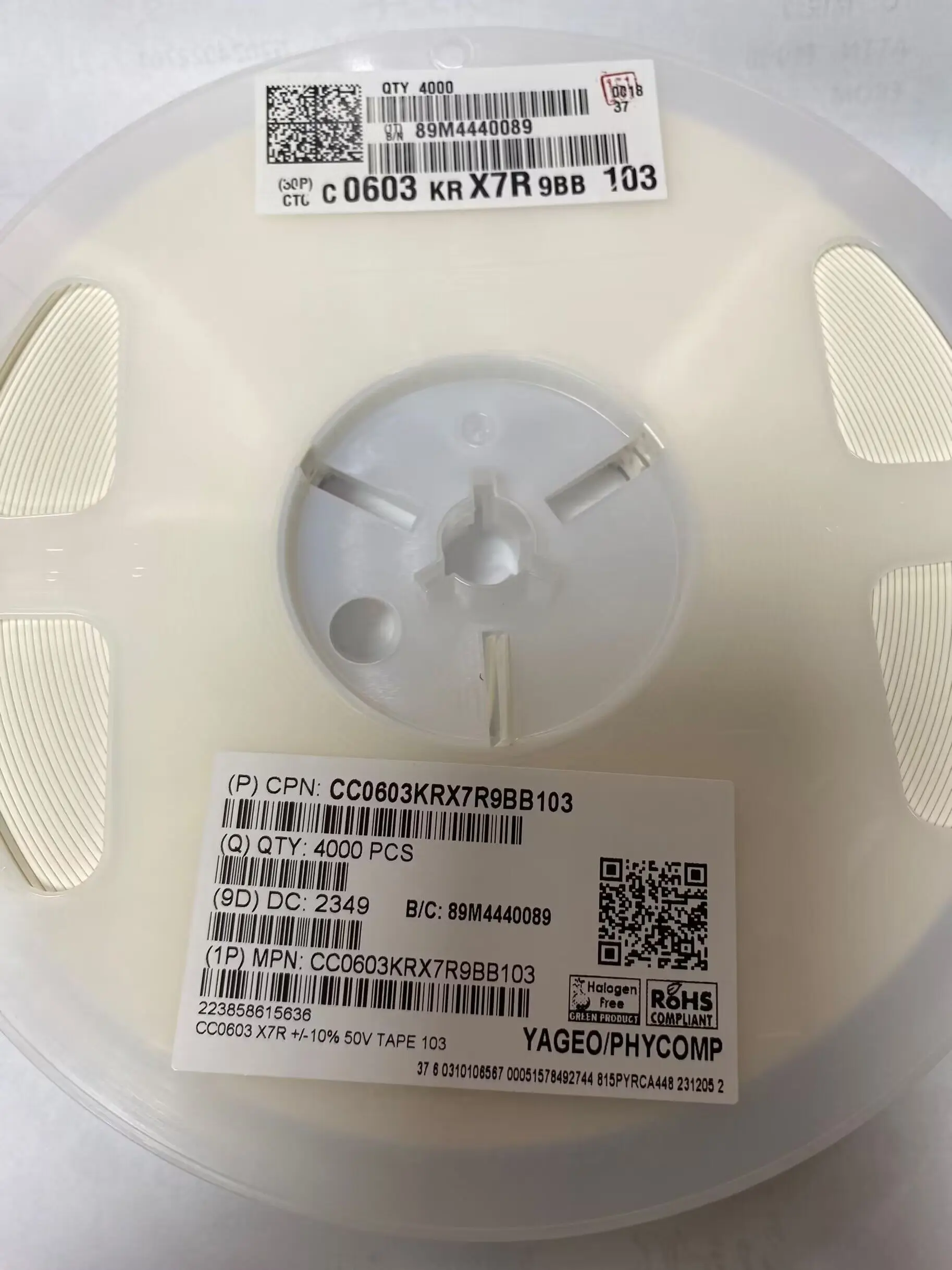 4000pcs/Lot  Ceramic Capacitors 0603 10NF 0.01UF 50V 10% X7R CC0603KRX7R9BB103  AC0603KRX7R9BB103 GRM188R71H103KA01D