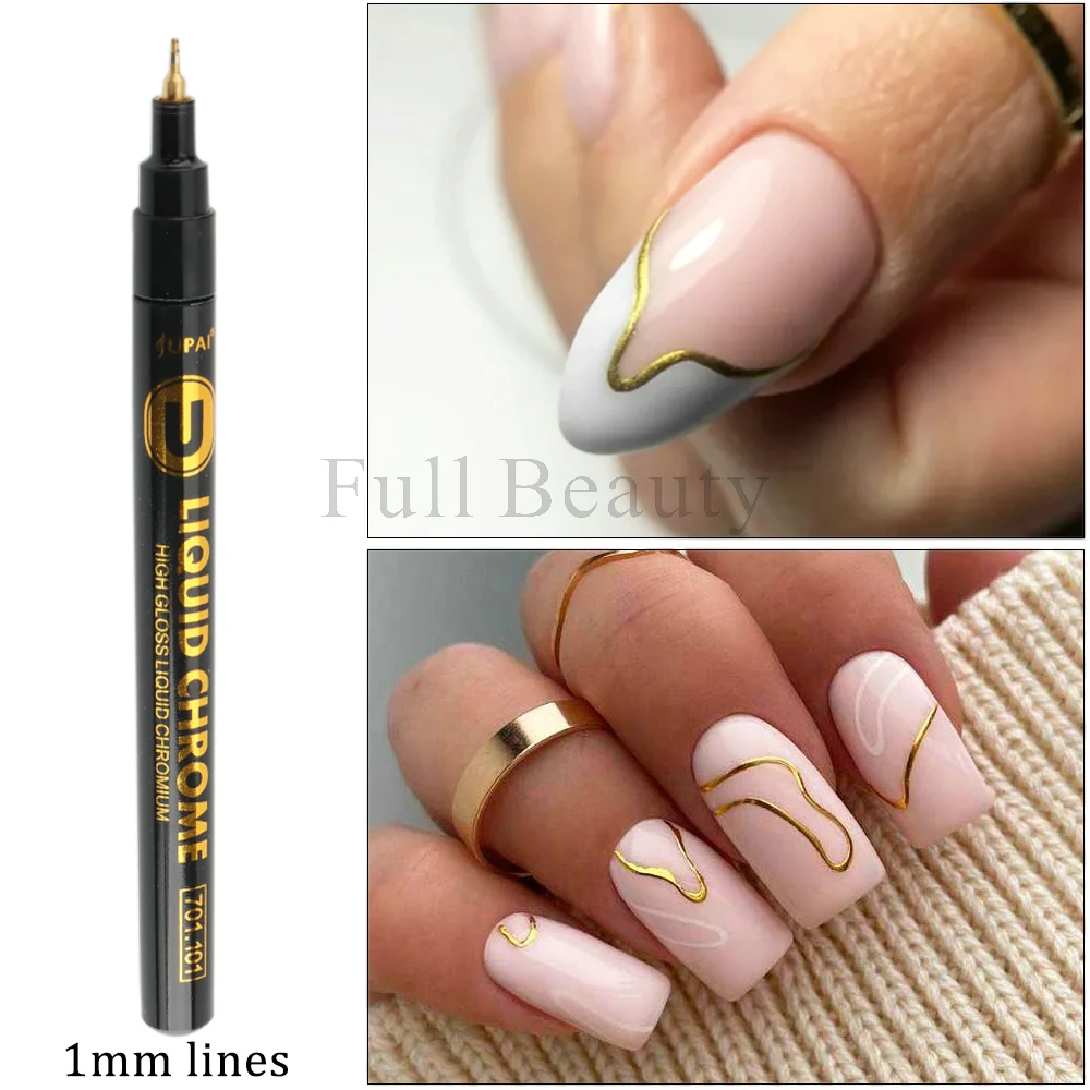 Impermeável Nail Art Marcador Pen, Graffiti Pen, Design Gel polonês, Desenho Liner Brush, cor prata ouro metálico, LEB704, 1Pc