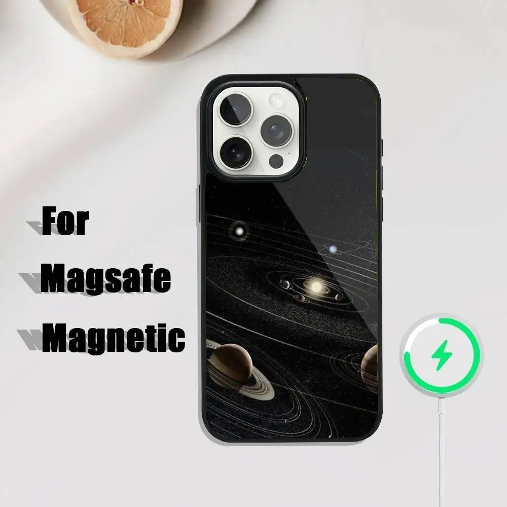 Space Planet Sterne Mond Handyhülle für iPhone 16,15,14,13,12,11,Plus,Pro,Max Mini Magsafe magnetisches kabelloses Laden