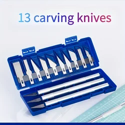 13Pcs Carving Knife Craft Sculpture Paper Cutting Blade Precision Engraving Cutter Non-Slip Hand Tool DIY Art Hobby Repair Set