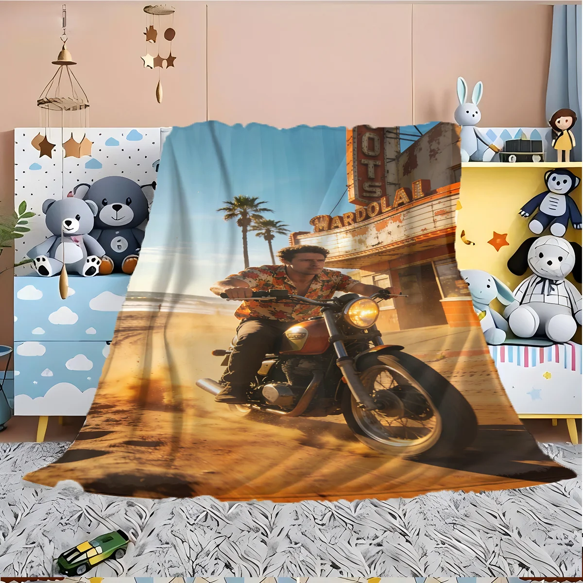 Ultra Large Western Motorcycle Throw Blanket Americana Road Trip Decor Couch Giant Gift 150x230cm Decorative Bed Blanket