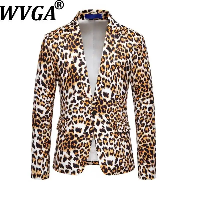 WVGA Spring Autumn New Men Single-button Printed Trendy Long Sleeved Jacket Niche Chic Casual Turn-Down Collar Blazer Ins W25489