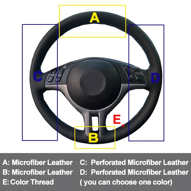 Customized Braid Car Steering Wheel Cover Wrap Anti-Slip Black Nappe Leather Steering Wheel Braid For BMW E46 E39 X5 E53 Z3 E36