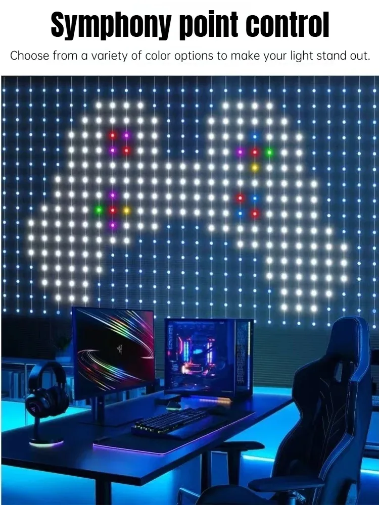 Music Sync Smart RGB Curtain String Lights LED Fairy Lamp APP Remote Controlled Holiday Ornament for Room Backyard Party