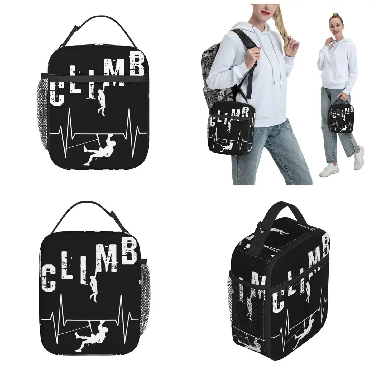 Rock Climbing Heartbeat Thermal Insulated Lunch Bag for School Rock Climbers Portable Lunch Container Thermal Cooler Lunch Box