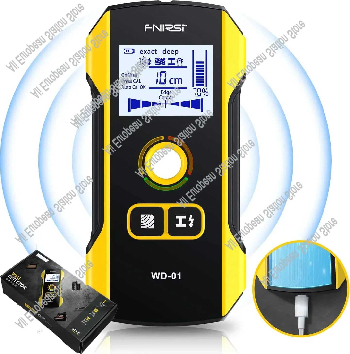 6 in 1 Electronic Wood Metal Stud Finder Wall Scanner Detector Positioning Hole for Center and Edge of Wood Joist Pipe AC Wire