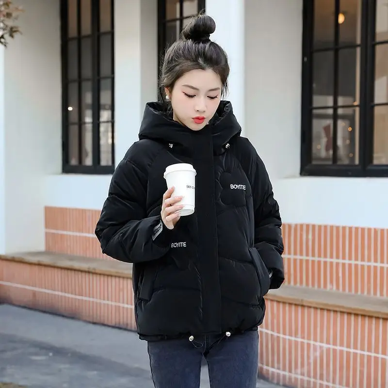 2025년 가을 겨울 여성용 따뜻한 푸퍼 파카, 신상 긴팔 캐주얼 후드 숏 다운 코튼 패딩 재킷 여성 아우터