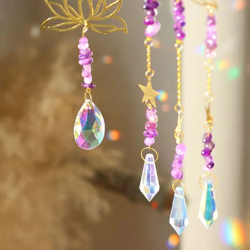 

1Piece Suncatcher Gardening Crafts Golden Lotus Colorful Water Drop Crystals Pendant Window Garden Decoration Pendant
