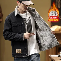 plus size Men's Winter New Denim Jacket Coat Loose Thickened Warm Retro Top