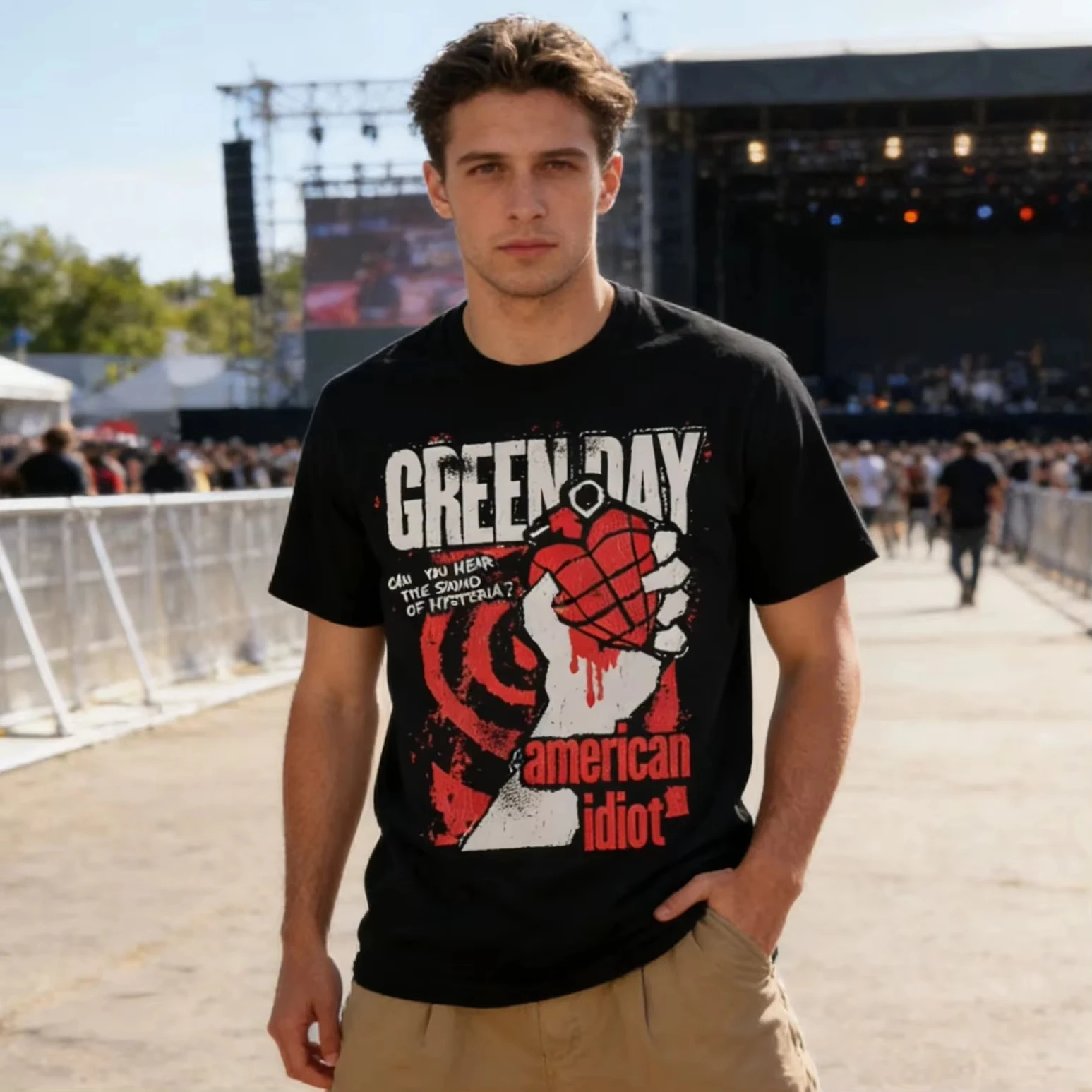 Camiseta Green Day Idiot Hysteria para hombre, camiseta clásica de banda de música rock, camiseta de manga corta de gran tamaño para mujer, camiseta de moda urbana para padres e hijos