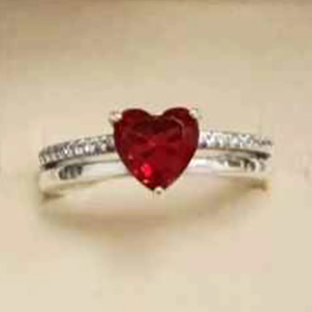 

925 Silver Elevated Heart Pavé Square Cocktail Cuban Chain Double Band Row Eternity Halo Fashion Ring For Women Gift DIY Jewelry