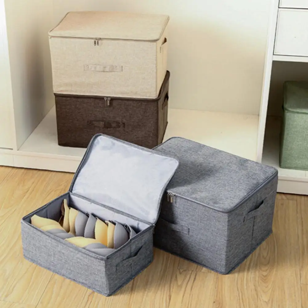 Folding Storage Box Zipper Lid Clothes Underwear Cabinet Basket Holder Organizer