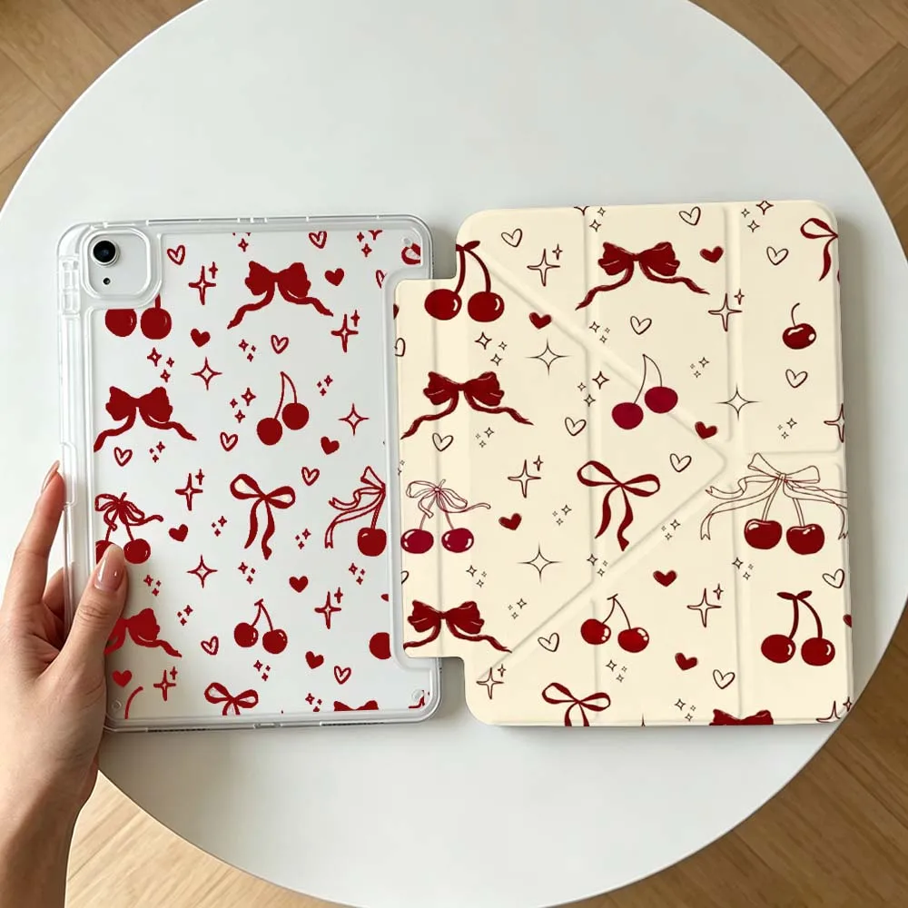 Cherry Red Bow Soft For Apple iPad Air A16 4 5 11th 10th 7th 11 12.9 13 10.5 inch Gen 3Y Tablet Case