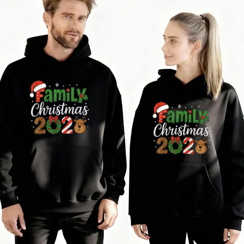 ファミリークリスマス 2025 マッチンググループ衣装 クリスマスチーム サンタグラフィック 両面プリントパーカー 面白いトレンディなストリートウェアプルオーバー