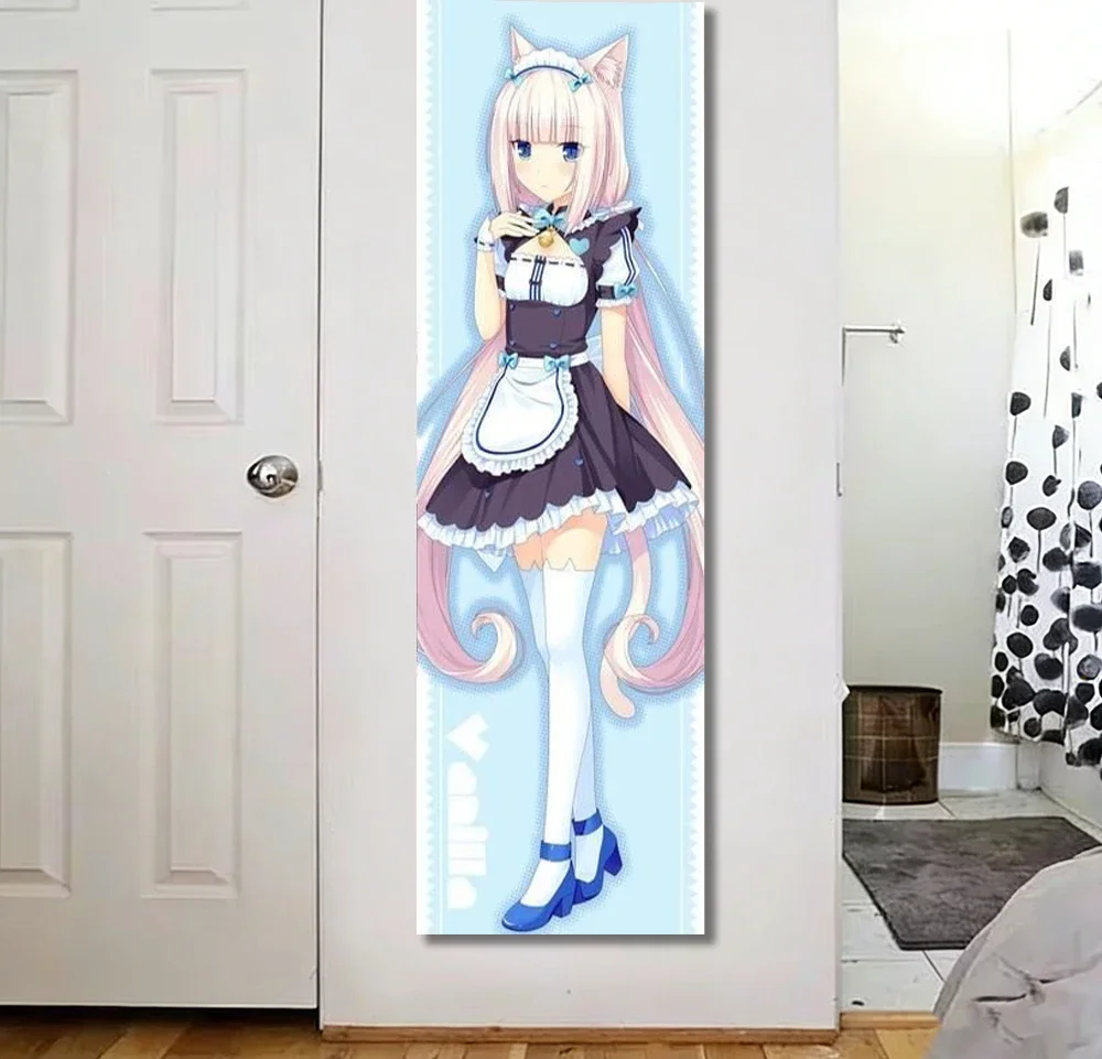1pc Nekopara Anime Vertical Long Tapestry, Kawaii Pink Wall Hanging Banner for Girls Dorm Room & Bedroom Decor