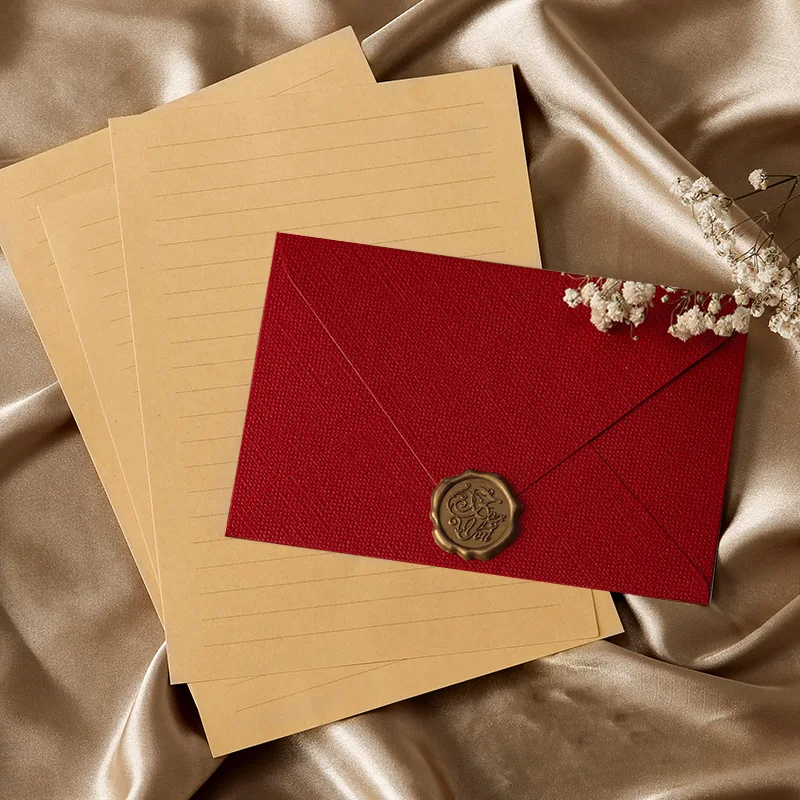 

3Set Deluxe Linen Envelope and Letter Set with Wax Seal Perfect for DIY Gifts Wedding Invitations and Office Use