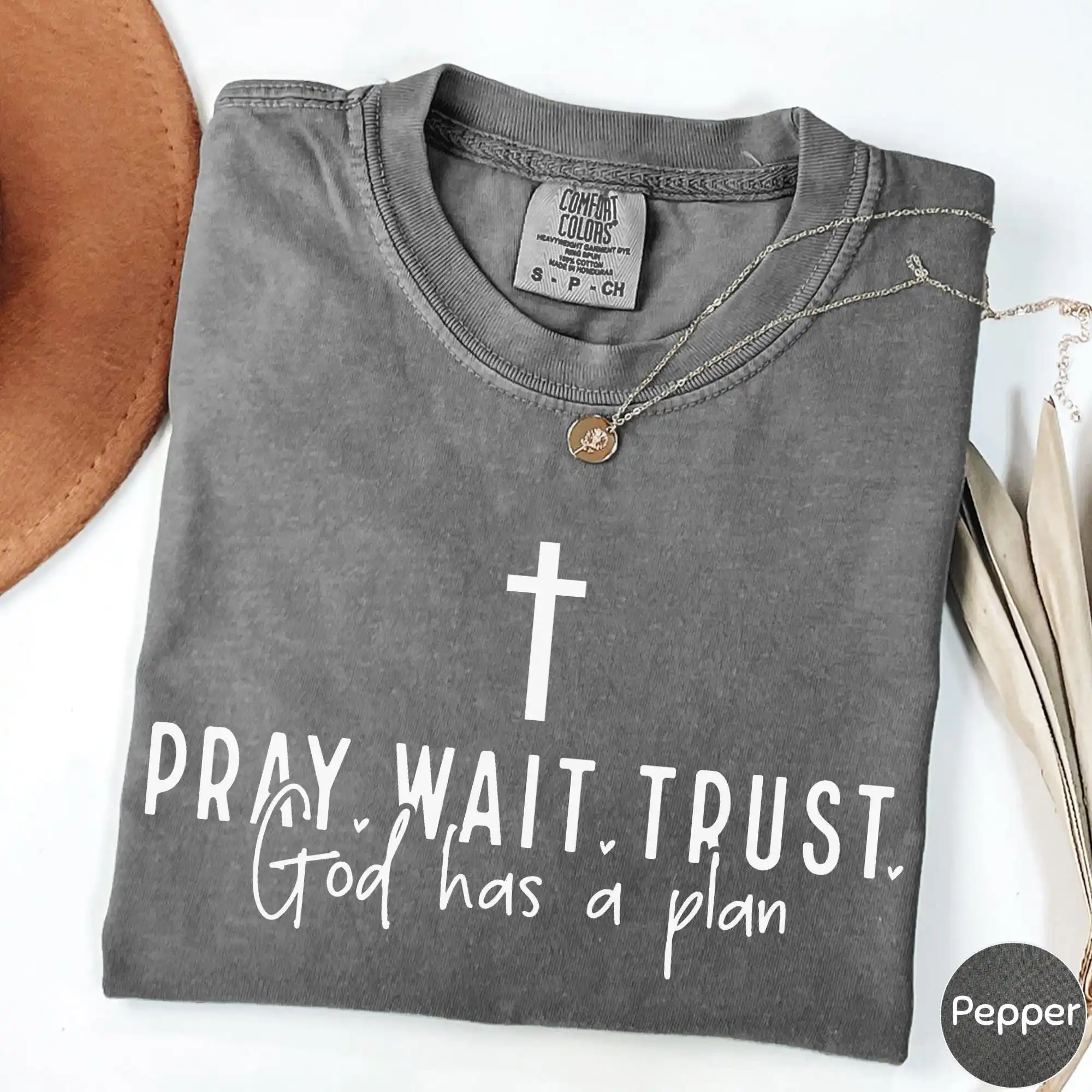 Pray Wait Trust God Has A Plan Shirt, Cute Christian Faith Graphic Tee, God Is Good Inspirational Religious Gift