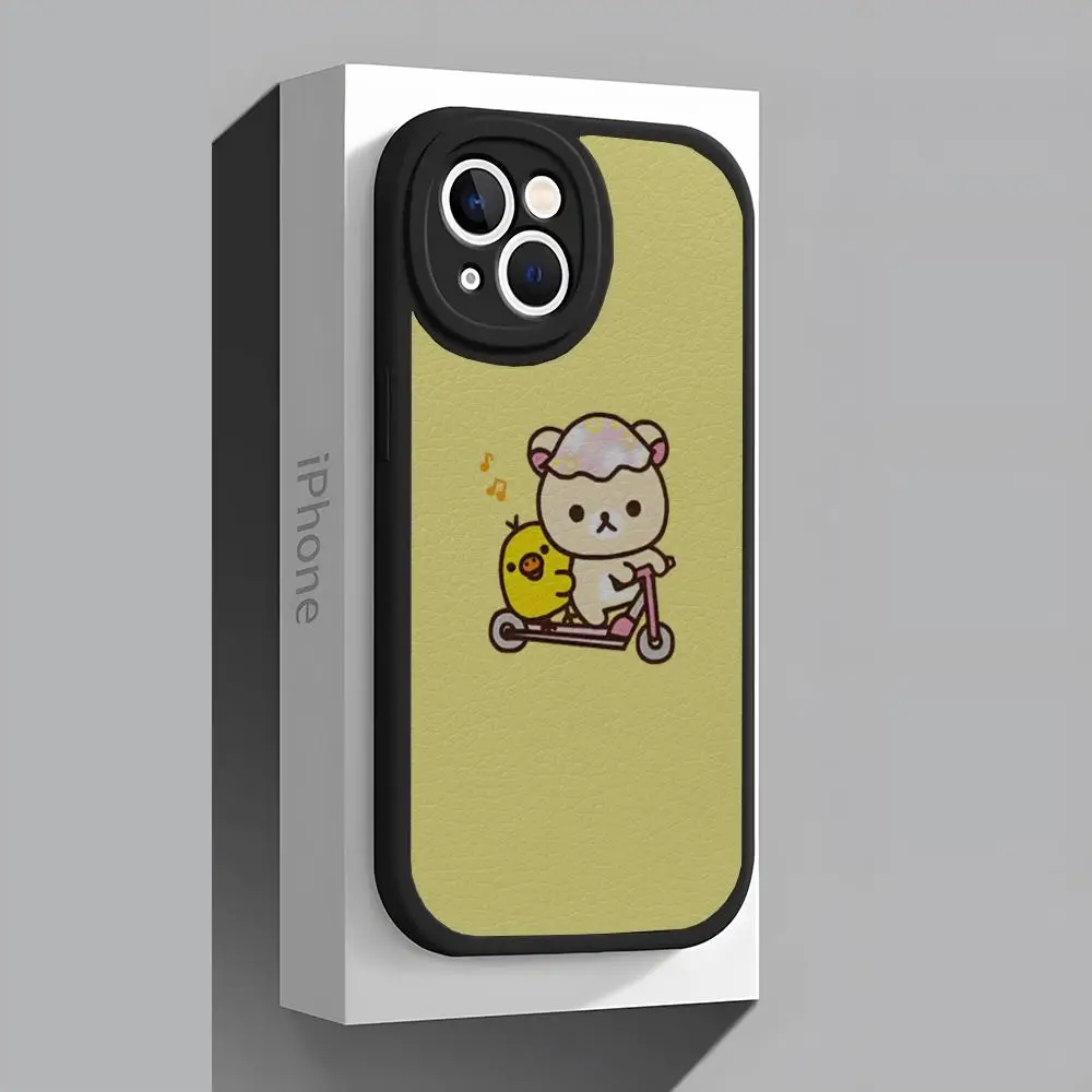 Cute Rilakkuma Bear-S Phone Case Lambskin For Iphone 15 14 Pro Max 11 13 12 Mini X Xr Xs 8 6 7 Puls Se Luxury Mobile Cover