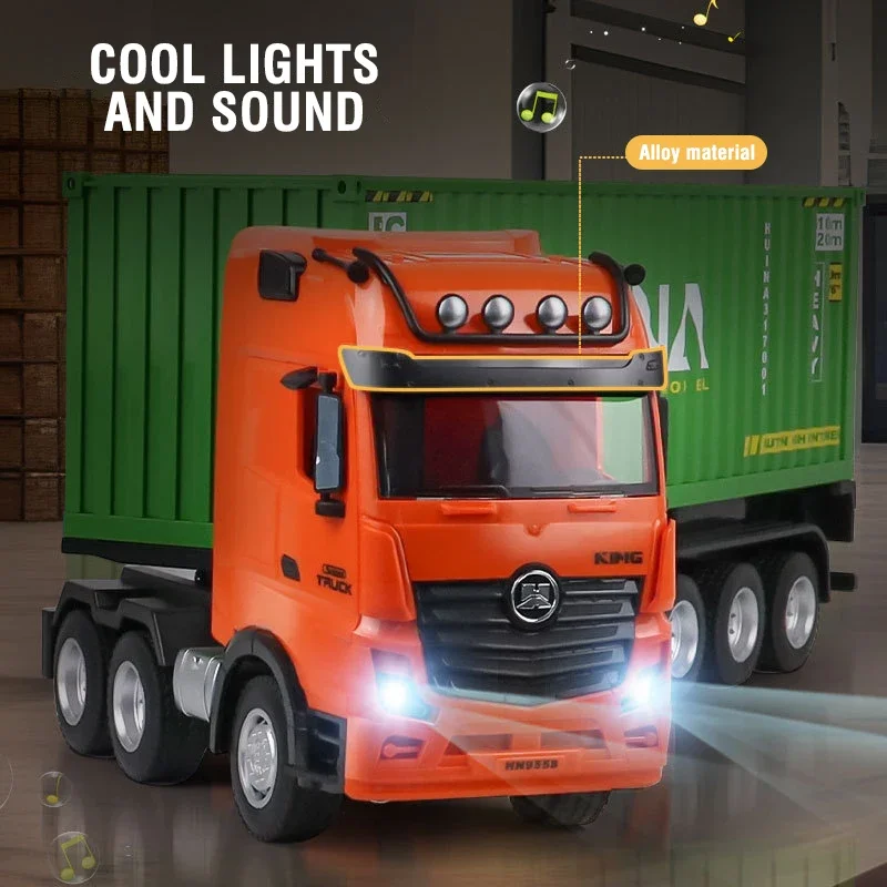 HUINA 1/18 Remote Control Container Truck Alloy Locomotive 9 Channels RC Trucks Boys Toys Engineering Vehicle with Lights Sounds