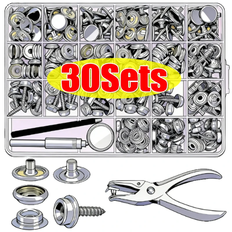 10-30 Sets de Broches a Presión de Acero Inoxidable para Lona, Tornillos, Herramientas para Cubiertas de Lona de Barcos y Tiendas de Campaña, Botones, Accesorios para Coche