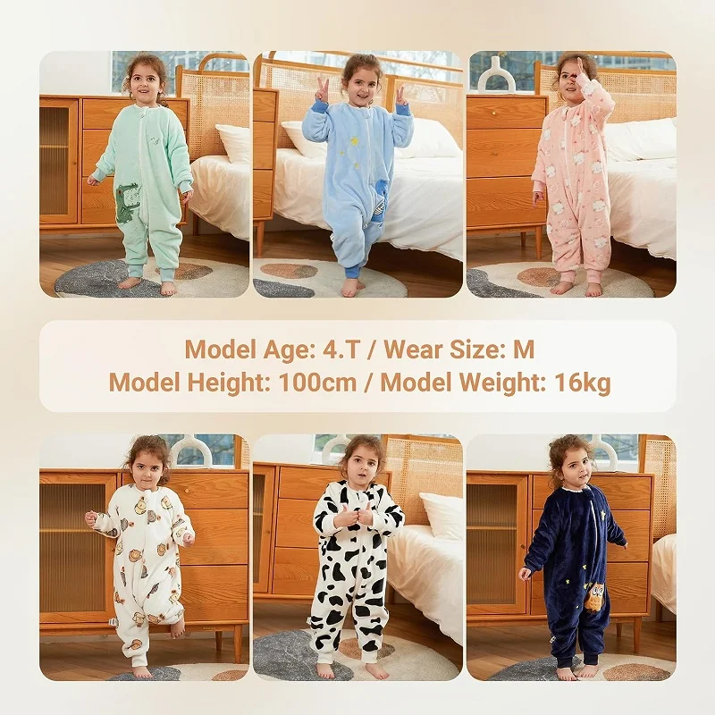 MICHLEY Cow Flannel Baby Sleeping Bag Clothes Sack Pajamas Winter Sleepwear Cute Cartoon Bodysuit Sleepsack With Feet Boys Girls