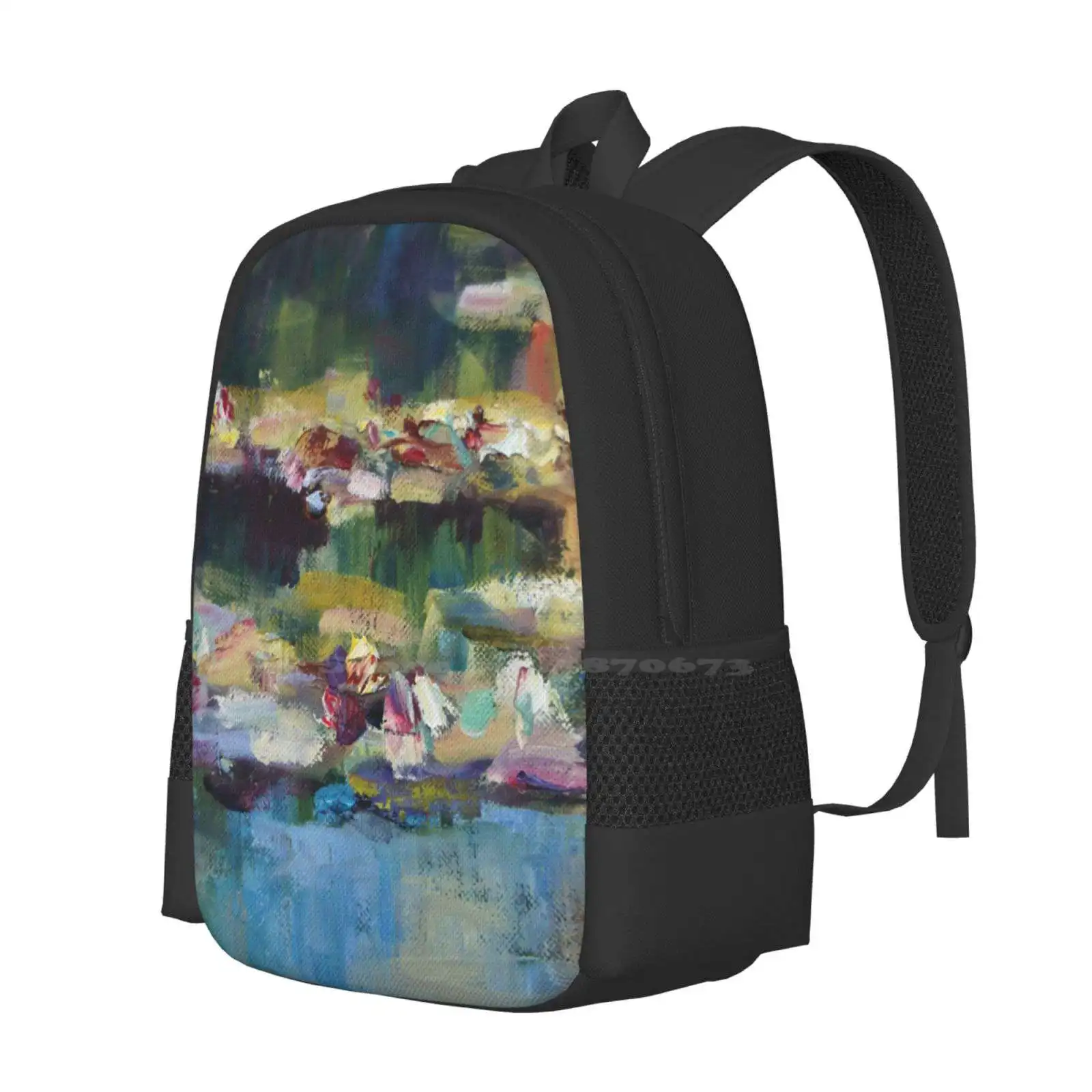 Lily Pond Close Up 1 Hot Sale Backpack Fashion Bags Lily Pond Oil Painting Giverny Terrimad Terri Maddock