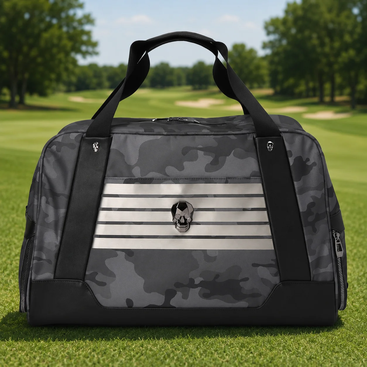2026 Korean Premium Golf Travel Bag Large Shoulder Duffel Bag Camouflage Sports Gear Bag Skull Metal Detail Outdoor Carry Bag
